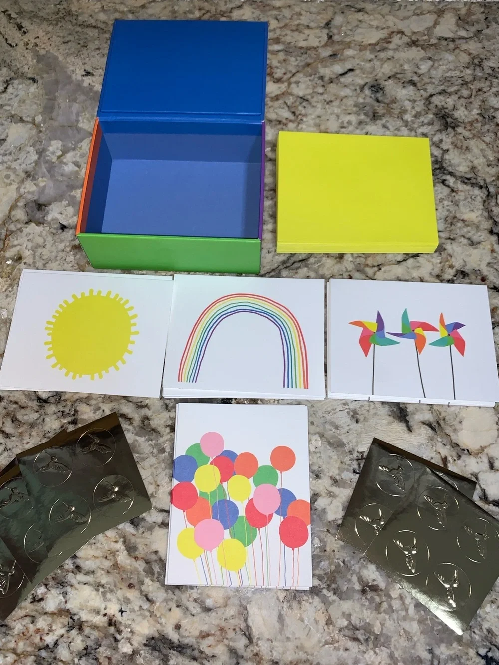 PAPYRUS 20 note cards, 20 lined envelopes and 20 foil stickers NEW